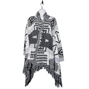Press Aztec Pattern Fringe Lined Cardigan